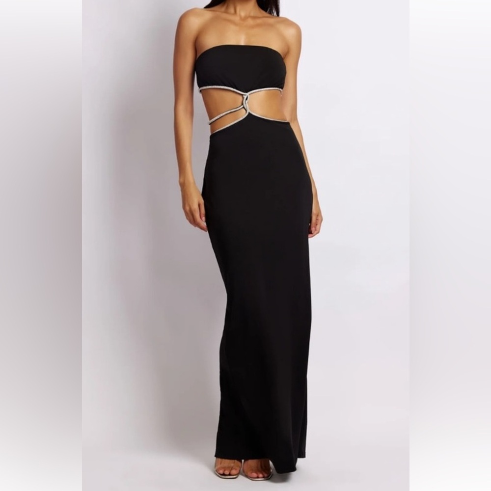 MESHKI - strapless dress in black and silver